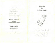 Obsequies for Mr. Allen Freeman, Wednesday, October 15, 1975, 4:30 p.m., Providence Baptist Church, Thomasville, Georgia, Rev. E.S. Sheffield, pastor