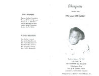 Obsequies for the late Mrs. Lula Reid Hadley, Sunday, January 12, 1969, 3 o'clock p.m., Ochlochnee M.B. Church, Tallahassee Road, Rev. J.W. Thomas, pastor
