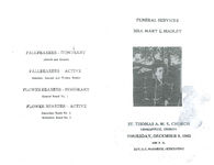 Funeral services, Mrs. Mary E. Hadley, St. Thomas A.M.E. Church, Thomasville, Georgia, Thursday, December 8, 1965, 4:00 p.m., Rev. O.C. Hardrick, officiating
