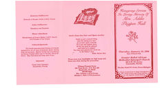Homegoing service, in loving memory of Mrs. Addie Thigpen Hall, Thursday, January 13, 1994, two o'clock p.m., Greater Bethel African Methodist Church, 603 N.W. 7th Avenue, Gainesville, Florida, the Rev. David W. Green, pastor/eulogist