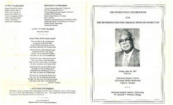 The homegoing celebration for the Reverend Doctor Charles Spencer Hamilton, Friday, May 30, 1997, 1:00 p.m., Tabernacle Baptist Church, 1223 Laney Walker Boulevard, Augusta, Georgia, Reverend Kenneth Walker, officiating, Dr. Kenneth T. Whalum, eulogy