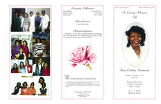 In loving memory of Anna Christine Hammonds, Saturday, December 1, 2012, 1:00 p.m., Richland M.B. Church, 4388 Five Forks Road, Boston, Georgia, Rev. H.L. Mathis, officiating minister