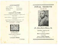 Final tribute for the late Mr. Perry Curtis Harvey, Sr., Saturday, June 24, 1972, 1:00 p.m., Beulah Baptist Church, Tampa, Florida, Rev. M.C. Johnson, officiating, pastor First Baptist Church of West Tampa