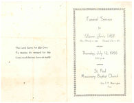 Funeral service for Deacon Jessie Hill, Thursday, July 12, 1956, 3:00 p.m., St. Paul Missionary Baptist Church, Rev. I.E. Washington, pastor