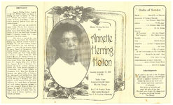 Home going service for Annette Herring Holton, Saturday, September 13, 2003, 1:00 p.m., Mother Easter Missionary Baptist Church, Moultrie, Georgia, Rev. E.H. Hopkins, pastor, Elder Herbert Herring &, Rev. E.H. Hopkins, officiating