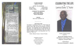 Celebrating the life of Lawrence Charles "LC" Hunter, Sunday, October 28, 2012, 2:00 p.m., Mount Zion Baptist Church, 1623 Martin Luther King, Jr. Drive, Soperton, Georgia 30457, officiating, Reverend Benjamin J. Martin