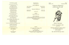 A service of memory, celebrating the life of Mother Eula Jones, Monday, November 28, 2005, 2:00 p.m., Macedonia Missionary Baptist Church, 811 9th Street, Northwest, Cairo, Georgia, Rev. Kenneth Flemming, pastor