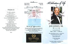 A celebrating of life of Joe Jones, Sr., Saturday, May 2, 2015- 11:00 a.m., Bethlehem A.M.E. Church, 412 2nd Street SW, Cairo, Georgia, the Rev. Michael L. Burns, officiating, the Rev. Debra Knight, pastor