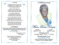 A celebration of life, Mother Louise Kemper, homegoing service, Thursday, May 3rd, 2012- 7:00 p.m., Maranatha Baptist Church, 112-42 Springfield Boulevard, Queens Village, New York 11429, Reverend Anthony W. Kemper, officiating, Reverend A' Kim K. Beecham, pastor