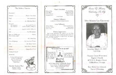 Service of memory, celebrating the life of Miss Minnie Lee Kimmons, Saturday, March 22, 2003, 2:00 p.m., Pleasant Grove Missionary Baptist Church, 4072 N.E. Brayton Street, Ochlocknee, Georgia, Rev. Eddie Lee Edwards, pastor officiating