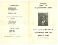 Obsequies for the late Deacon Quinton Larkins, Sunday, February 21, 1965- 3:30 p.m., St. Paul Missionary Baptist Church, Thomasville, Georgia, Rev. I.E. Washington, pastor