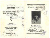 Funeral services for Mrs. Mildred Levette, Saturday, January 28, 1984, 2:30 p.m., Highland Avenue Church of Christ, 2800 North Highland Avenue, Tampa, Florida, Brother Luis L. Lugo, officiating