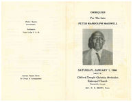 Obsequies for the late Peter Randolph Maxwell, Saturday, January 1, 1966, 3:00 p.m., Clifford Temple Christian Methodist Episcopal Church, Thomasville, Georgia, Rev. W.E. Brown, pastor