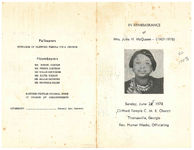 In remembrance of Mrs. Julia H. McQueen, Sunday, June 25, 1978, Clifford Temple C.M.E. Church, Thomasville, Georgia, Rev. Homer Weeks, officiating