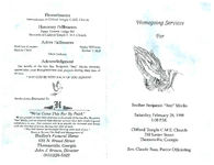 Homegoing services for Brother Benjamin "Ben" Meeks, Saturday, February 28, 1998, 1:00 p.m., Clifford Temple C.M.E. Church, 510 Lester Street, Thomasville, Georgia, Rev. Claude Bass, pastor, officiating