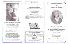 Service of celebration for Marcus Lee Mitchell, Saturday, June 28, 2008, 11:00 a.m., Mt. Moriah Missionary Baptist Church, 3212 Parramore Fishpond Road, Boston, Georgia, Rev. N.J. Hankins, officiating minister