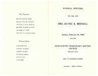 Funeral services for the late Mrs. Mattie R. Mitchell, Sunday, February 24, 1963, 3:30 p.m., Ochlocknee Missionary Baptist Church, Tallahassee Road, Rev. G.B. Robinson, pastor