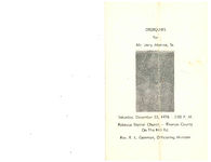 Obsequies for Mr. Jerry Monroe, Sr., Saturday, December 23, 1978- 3:00 p.m., Rebecca Baptist Church- Thomas County, on the Hill Road, Rev. R.L. Gammon, officiating minister