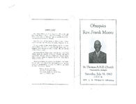 Obsequies Rev. Frank Moore, St. Thomas A.M.E. Church, Thomasville, Georgia, Saturday, July 16, 1960, 1:00 p.m., Rev. A.M. Threatt, officiating
