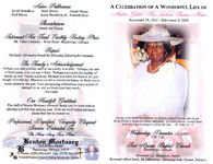A celebration of a wonderful life of Mother Goldie Mae Jackson Thomas-Moore, Wednesday, December 17, 2008, 2:00 p.m., First African Baptist Church, Bainbridge, Georgia, Reverend A.L. Thompson, pastor, Reverend Alfred Smith, III, officiating, Reverend John Thomas, eulogist