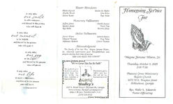 Homegoing service for Wayne Jerome Nixon, Sr., Thursday, October 3, 2002, 2:00 p.m., Pleasant Grove Missionary Baptist Church, 4072 N.E. Brayton Street, Ochlocknee, Georgia, Rev. Eddie L. Edwards, pastor officiating