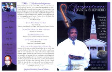 Requiem for a shepherd, a celebration of greatness...commemorating the extraordinary life and phenomenal legacy of a servant of god, Reverend Adolph Noble, Sr., Sunday, the twenty-eighth day of November, two-thousand and ten, at three o'clock in the afternoon, First African Baptist Church, 515 Webster Street, Bainbridge, Georgia, Reverend Dr. A.L. Thompson, Sr. - pastor