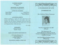 A celebration of love in memory of Mrs. Kathleen Elaine Patterson, Tuesday, September 23, 1997, 4:00 p.m., the sanctuary of Union Missionary Baptist Church, corner of Thompson and Mira Streets, Camilla, Georgia, reverend Rufus Phillips, pastor officiating