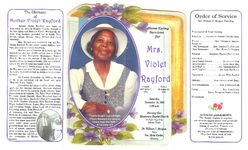 Home going services for Mrs. Violet Rayford, Saturday, November 18, 2006, 11:00 a.m., Morning Star Missionary Baptist Church, 761 South Troupe Street, Valdosta, Georgia, Dr. William C. Morgan, pastor, rev. Alvin Carter, officiating