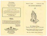 In loving memory of Mr. William F. Sapp, Tuesday, October 22, 1991 - 11:00 a.m., Grays Chapel A.M.E. Church Cemetery, Yatesville, Upson County, Georgia, rev. E.L. Adams, pastor officiating