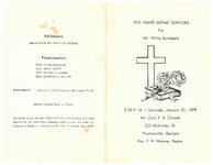 The home going services for Mr. Willie Scribbens, 2:30 p.m. - Saturday, January 27, 1979, Mt. Zion P. B. Church, 323 McKinley, St., Thomasville, Georgia, rev. F. R. Monroe, pastor