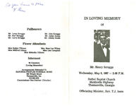 In loving memory of Mr. Henry Scruggs, Wednesday, May 6, 1987 - 2:00 p.m., Bethel Baptist Church, Monticello Highway, Thomasville, Georgia, officiating minister, rev. T.J. Isom