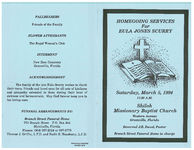 Homegoing services for Eula Jones Scurry, Saturday, March 5, 1994, 11:30 a.m., Shiloh Missionary Baptist Church, Western Avenue, Greenville, Florida, reverend J.B. Duval, pastor