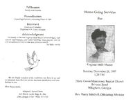 Home going services for Euglena Mills Shazer, Sunday, December 21, 1997, 1:30 p.m., Piney Grove Missionary Baptist Church, Brinson Road, Whigham, Georgia, rev. Harry Mitchell, officiating minister