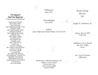Home going service for Joseph H. Simmons, Sr., Friday, June 15, 2007, 11:00 a.m., Bethlehem A.M.E. Church, rev. W.F. Griffin, pastor, rev. Daniel Simmmons, officiating