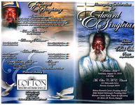 Homegoing celebration for Edward Singletary, service held Saturday, August 23, 2014, 1:00 p.m., Mt. Olive C.M.E. Church, 121 Hokesmith Drive, Newton, Georgia 39870, bishop Kenneth Carter, presiding bishop, elder Robert Yarbrough, presiding elder, minister Connie Scott, pastor & officiating, Dr. Henry M. Brown, eulogist