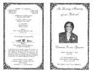 In loving memory of our beloved Laurene Evans Spencer, Tuesday, December 17, 2002, 1:00 p.m., Mt. Moriah Baptist Church, 3212 Parramore Fish Pond Road, Boston, GA 31626, rev. Harvey Virgil, pastor, officiating