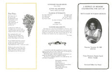 A service of memory celebrating the life of sister Mary Peterson Spencer, Thursday, November 19, 1998, 2:00 p.m., Trinity Missionary Baptist Church, Boston, Georgia, reverend Dellise Cox, pastor
