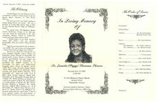 In loving memory of sis. Juanita (Piggy) Thurman Thomas, Saturday June 10, 2000, 11:00 a.m., St. Paul Missionary Baptist Church, Moultrie Road, Thomasville, Georgia, reverend Andrew Anderson, pastor, reverend Kevin Harrison, officiating
