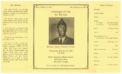 Celebration of life for the late brother Arthur Tommy Tucker, Wednesday, February 26, 2003, 1:00 p.m., Bethel Missionary Baptist Church, 188 Hadley Street, Pine Park, Georgia, Alex German, Jr., officiating minister