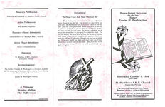 Home going services for the late sister Louise M. Washington, Saturday, October 5, 1996, 12:00 noon, St. Matthews A.M.E. Church, Greenville, Florida, the reverend Cornelia Guice, pastor, reverend Julius T. Wilson, officiating