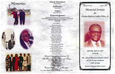 Memorial services for deacon Andrew Luther White, Sr., Saturday, April 19, 2003, 1:00 p.m., Mt. Calvary Missionary Baptist Church, 310 4th Avenue Southwest, Cairo, Georgia, reverend Alexander Mack, pastor