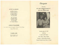 Obsequies of the late Mr. James Leonard Williams, Jr. and Mrs. Mary Jane Williams, Saturday, March 27, 1971, 2:30 p.m., St. Mark A.M.E. Church, rev. Eddie L. Martin, pastor