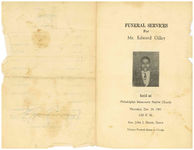 Funeral services for Mr. Edward Gilley, held at Philadelphia Missionary Baptist Church, Thursday, Dec. 29, 1961, 2:00 p.m., Rev. John J. Harris, pastor