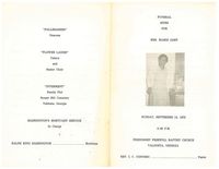 Funeral Rites for Mrs. Mamie Goff, Sunday, September 14, 1975, 2:00 P.M., Friendship Freewill Baptist Church, Valdosta, Georgia, Rev. I.C. Conyers, Pastor
