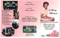 In Loving Memory of Cheryl Denise Gordon, Wednesday, January 18, 2017, Rose City Church of Christ, 20785 US Highway 19 North, Thomasville, GA 31792, Brother Clay Phillips, Pastor Officiating