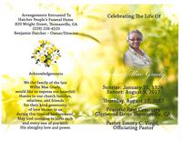 Celebrating the Life of Willie Mae Grady, Sunrise: January 21, 1926 Sunset: August 9, 2017, Thursday, August 17, 2017, Peaceful Rest Cemetery, Glenwood Drive, Thomasville, GA, Pastor Emory C. Virgil, Officiating Pastor