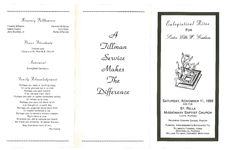 Eulogistical rites for Sister Ella W. Graham, Saturday, November 11, 1989, 2:00 p.m., St. Rilla Missionary Baptist Church, Lloyd, Florida, Reverend Edward Gaines, pastor