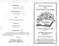 Homegoing service for Sister Alma (Cuzzy) Griffin, Sunday, October 6, 1996, 2:00 p.m., St. Rilla M.B. Church, Lloyd, Florida, Reverend Wilson Hall, officiating