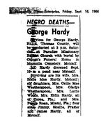 Services for George Hardy, Thomas County, 2 P.m., Saturday, Paradise Missionary Baptist Church
