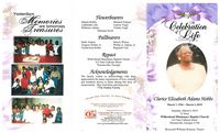 Celebration of Life, Clarice Elizabeth Adams Hobbs, Saturday, March 9, 2019, 12 Noon, Willowhead Missionary Baptist Church, 615 East Calhoun Street, Thomasville, Georgia 31792, Reverend William  Brinson, Pastor